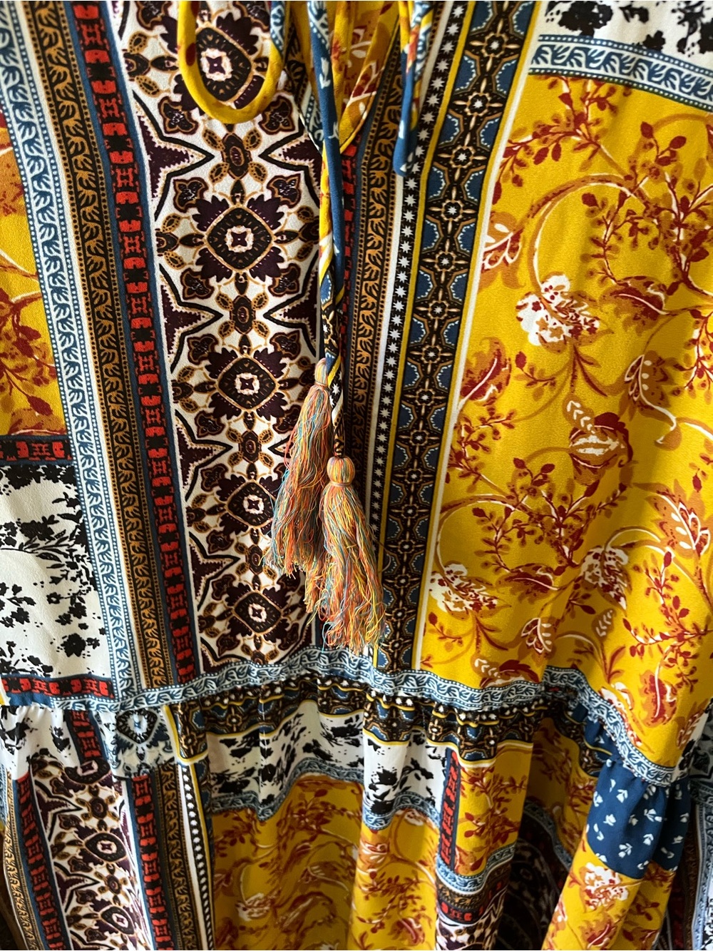 Chenault Yellow Multi-Print Boho Tie-Front Top - Picture 4 of 6